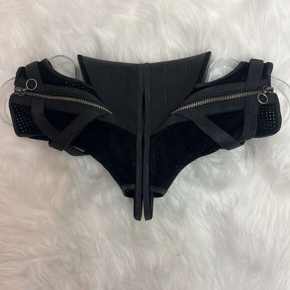 Denim supply Ralph Lauren Black Suede Peep Toe Ankle booties Size 7 BIN 16 - Picture 5 of 10